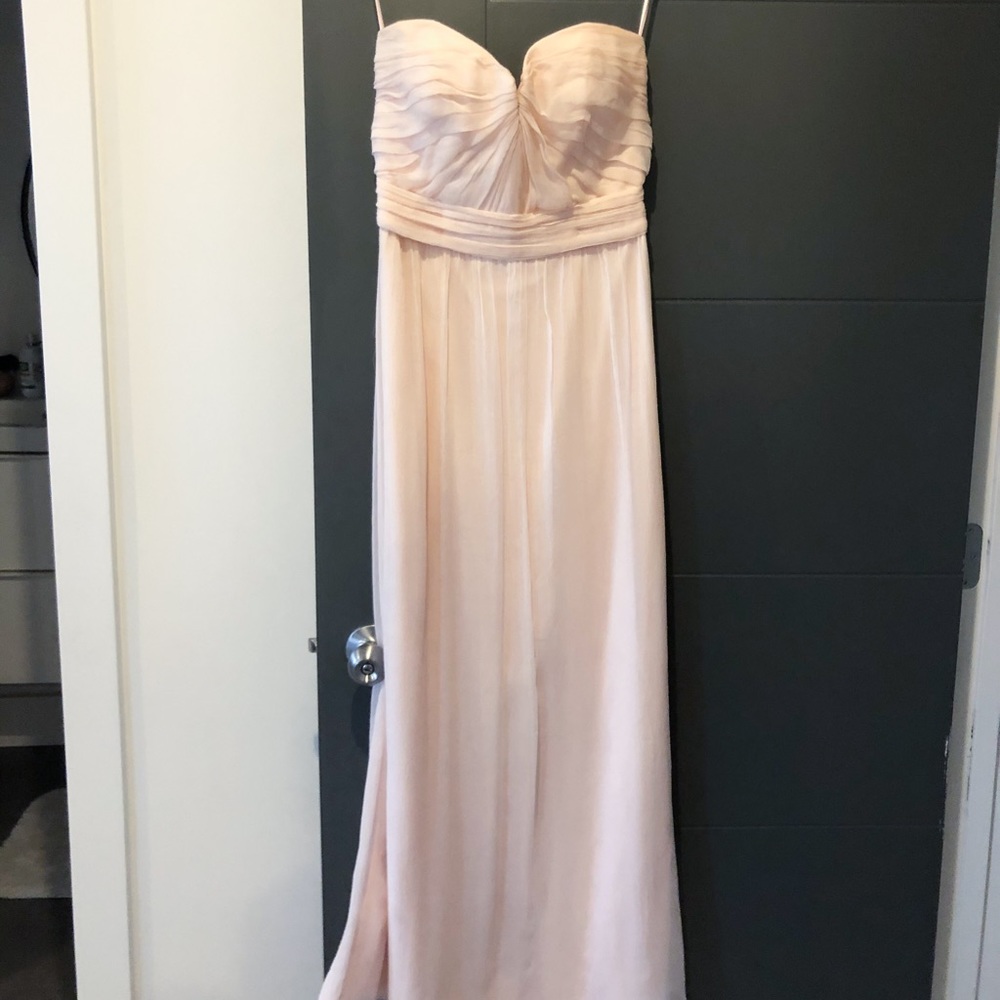 Amsale silk chiffon strapless bridesmaid dress